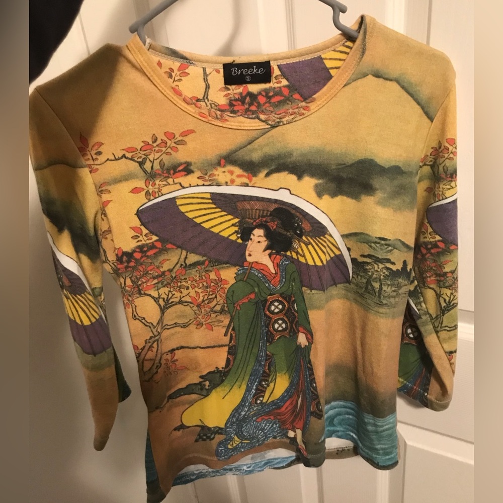 Breeke & Company- Yellow and Purple Japanese Umbrella Cotton Micro Blend Top